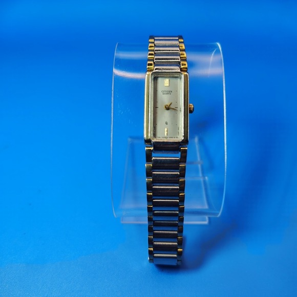 Vintage 1988 Citizen Tank 27mm Women's Quartz Two Tone Cocktail Watch Size 5 - Picture 2 of 8